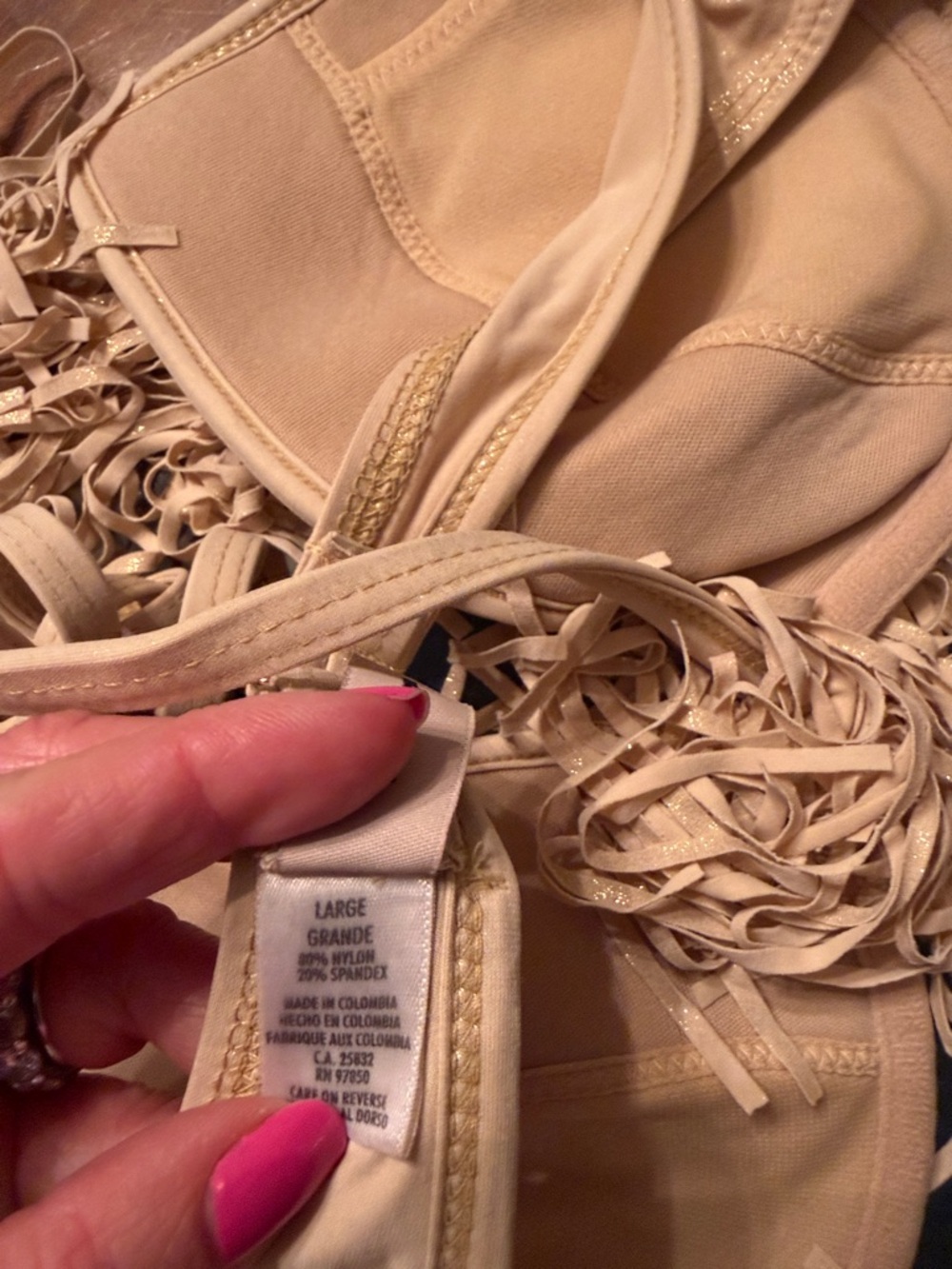 Luli Fami Fringed Gold Bikini Top ONLY - Picture 7 of 13